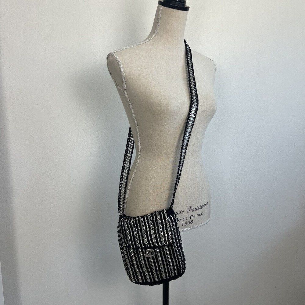 Handmade Aluminum Soda Pop Top Pull Tab Crocheted Black Purse Crossbody Bag